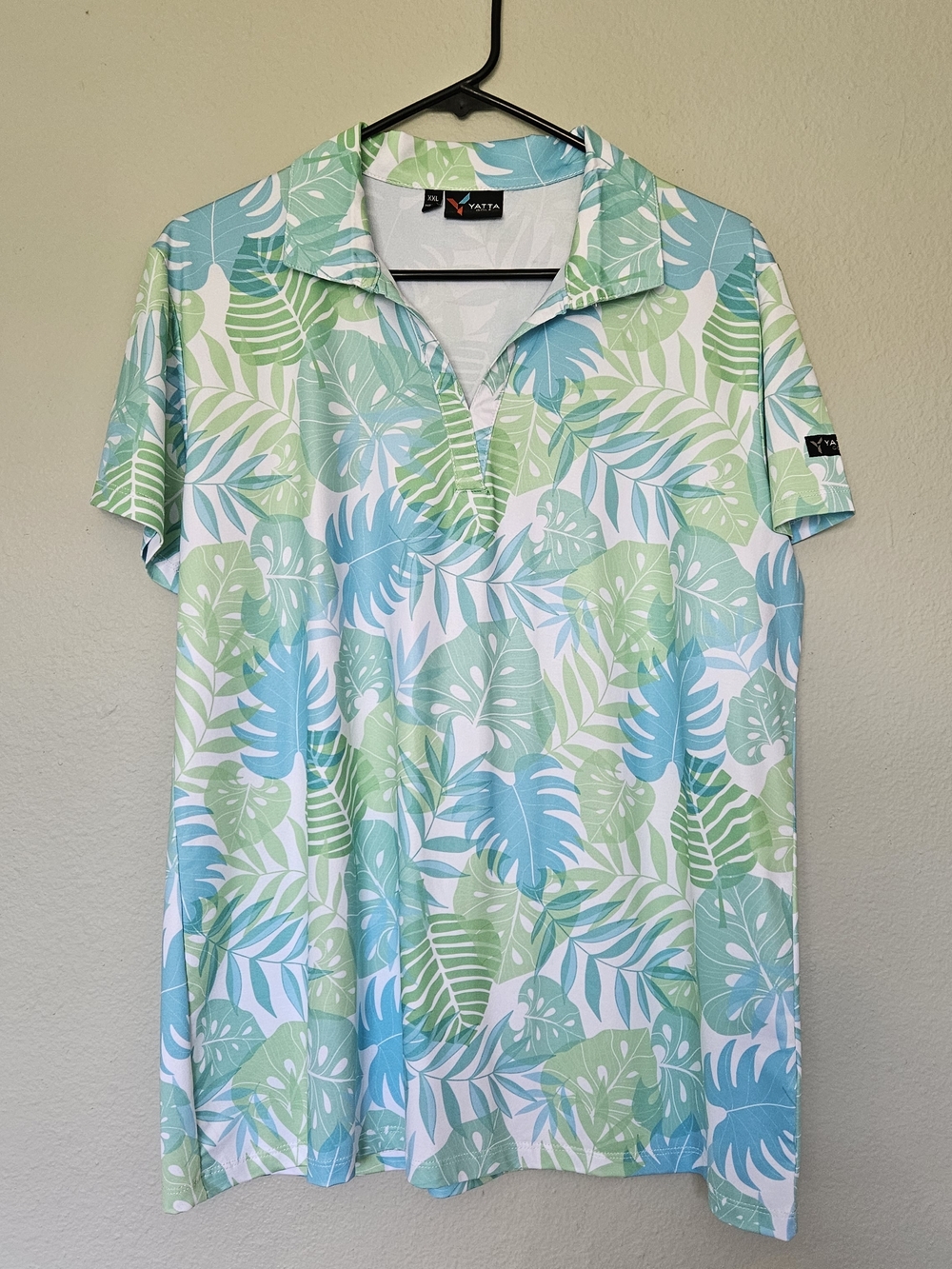 Yatta Golf Women’s XXL Fairway Flora Tropical Leaf Polo - Aqua & Mint